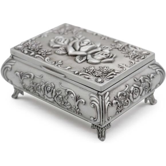Rectangle Vintage Metal Jewelry Box Trinket Storage Organizer Gift Box Chest Box - Picture 1 of 7